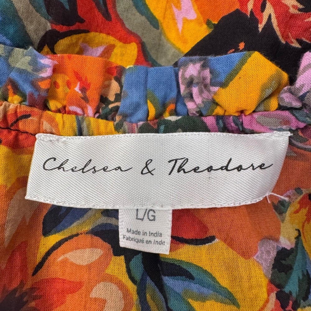 Chelsea & Theodore Blouse Women Large Multicolor Floral Patchwork Flutter Sleeve - Picture 6 of 9
